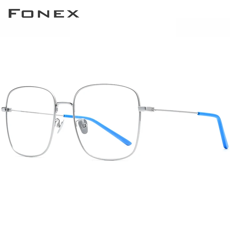 Silver Blue FONEX Pure titanium очки для женщин негабаритных Близорукость Оптические очки по рецепту оправа для мужчин большие квадратные сверхлегкие очки 8520 - Цвет оправы: Silver Blue