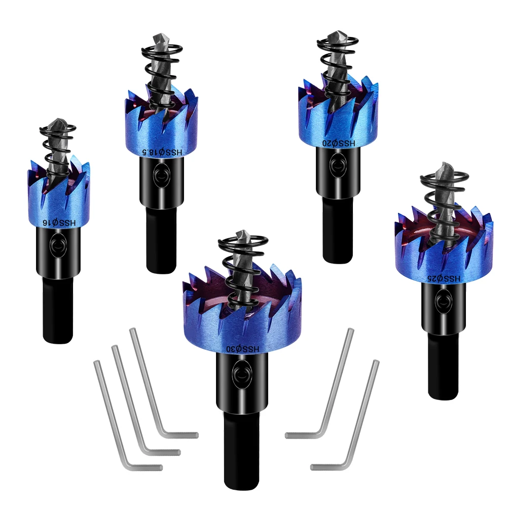 Набор корончатых пил для металла набор из 5 нано синих насадок быстрорежущей