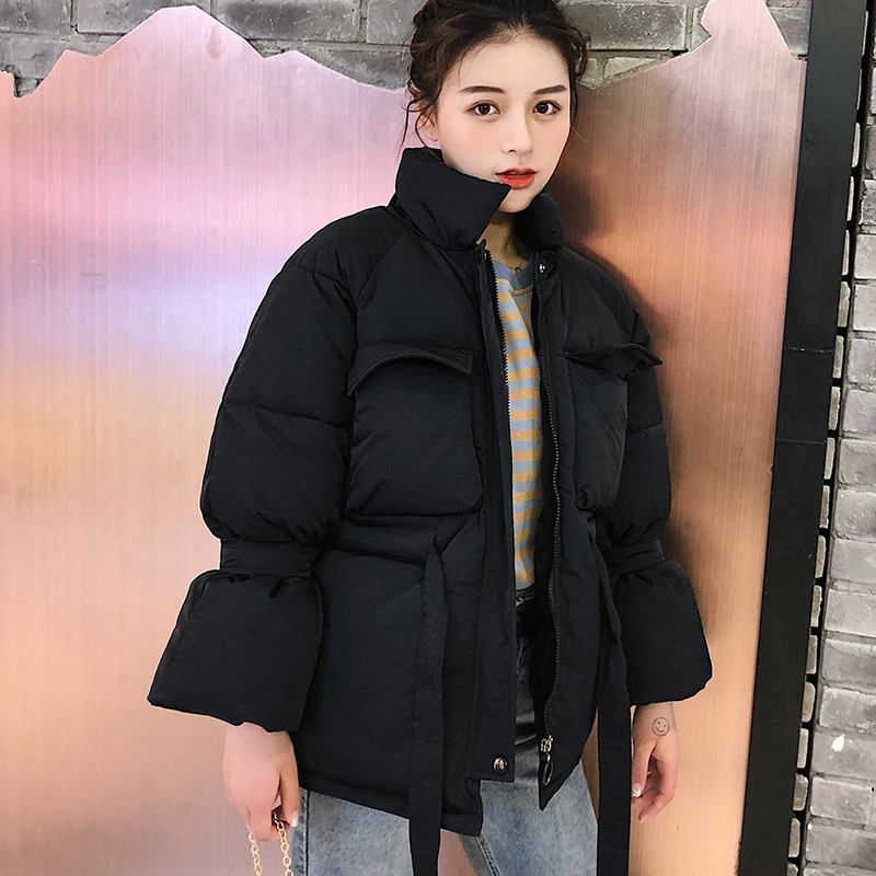 Зимние хлопковые куртки с воротником стойкой короткие дизайнерские милые