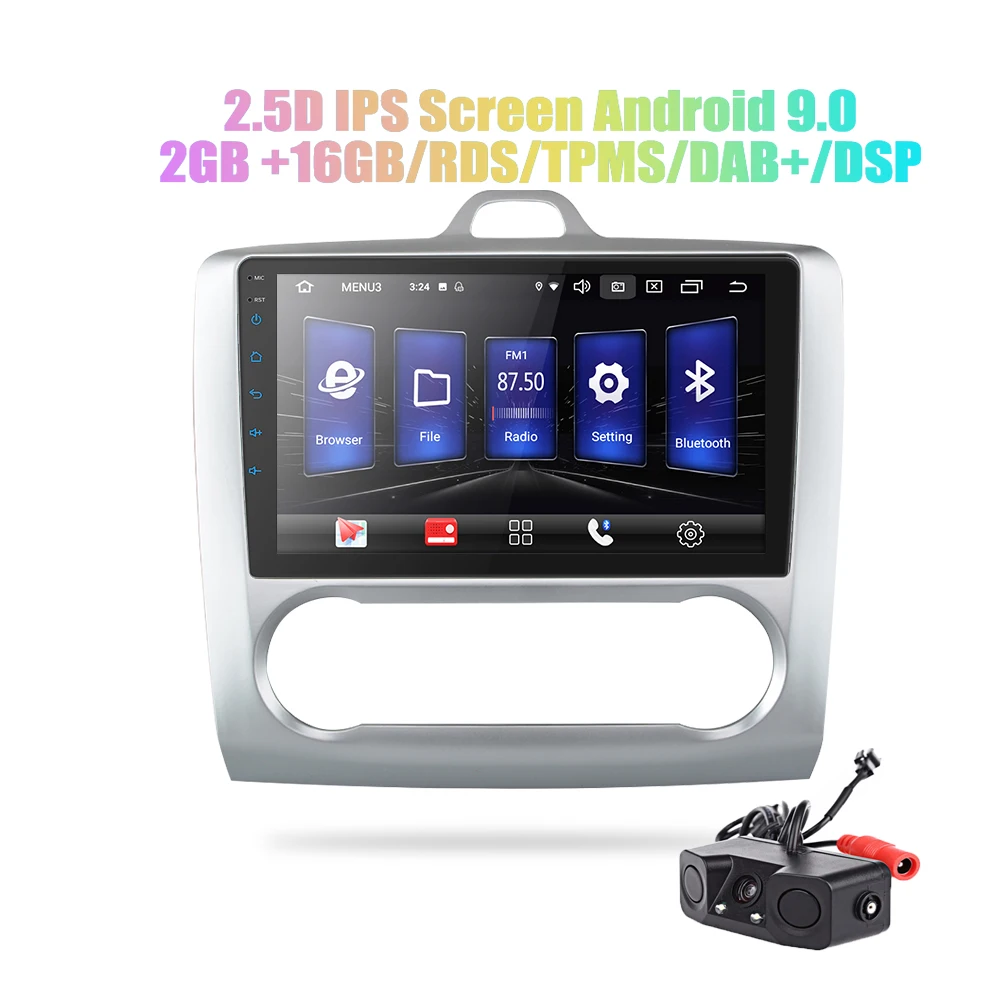 9' Android 9,0 2 din android автомобильное компактное минирадио 2.5D ips экран gps навигация wifi для Ford Focus MP5 Автомобильный плеер Передняя и задняя камера