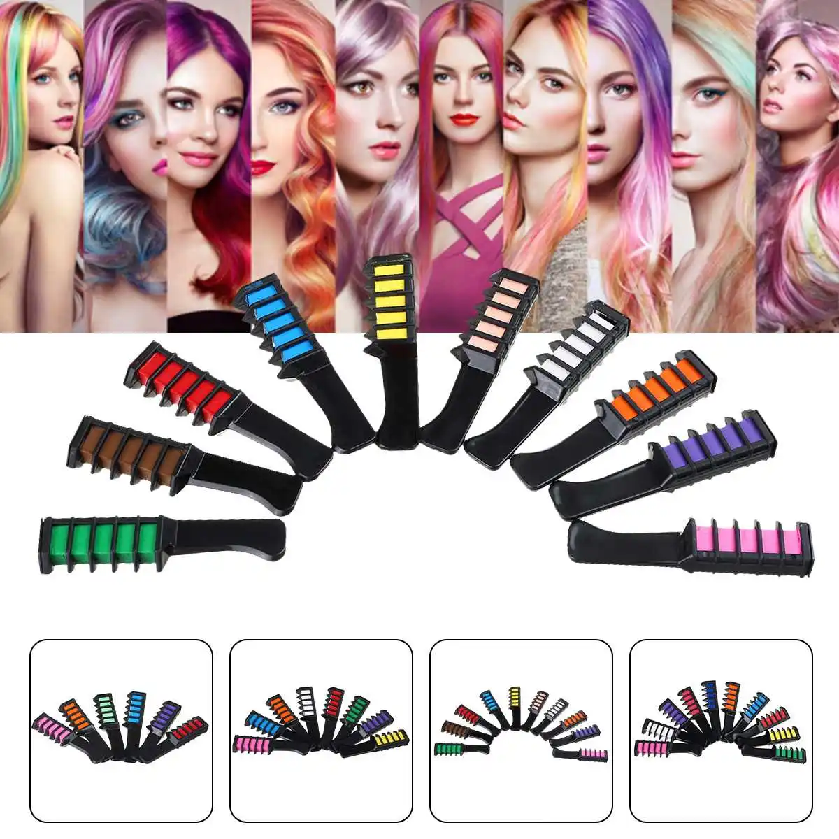 

6/10 Color Set Temporary Hair Chalk Color Comb Dye Cosplay Washable Hair Color Comb for Party Makeup