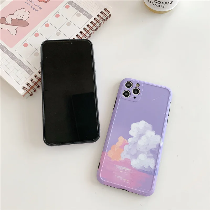 Ретро искусство рисовать картину маслом фиолетовый облака чехол для телефона