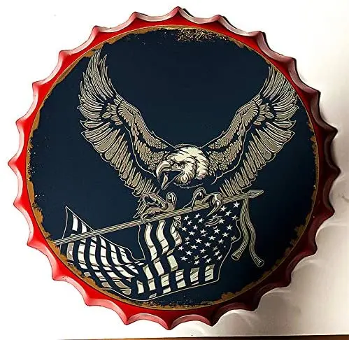 

Royal Tin Sign Bottle Cap Metal Tin Sign American Eagle Diameter 13.8 inches, Round Metal Signs for Home and Kitchen Bar