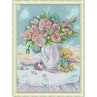 Ваза с медведем и розой, вышивка крестиком, цветочный узор, 14CT 11CT, холст с принтом, DMC, набор для рукоделия и вышивки своими руками