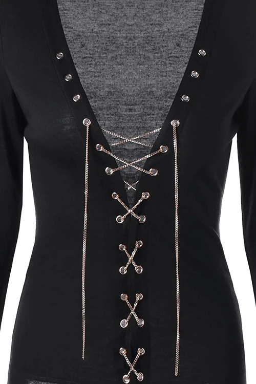 

Womens Female Fashion Cross Bandage Long Sleeve Shirts Tops t shirts