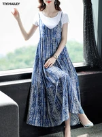 tiyihailey free shipping 2022 new loose fashion women long maxi sleeveless cotton and linen print spaghetti strap dresses