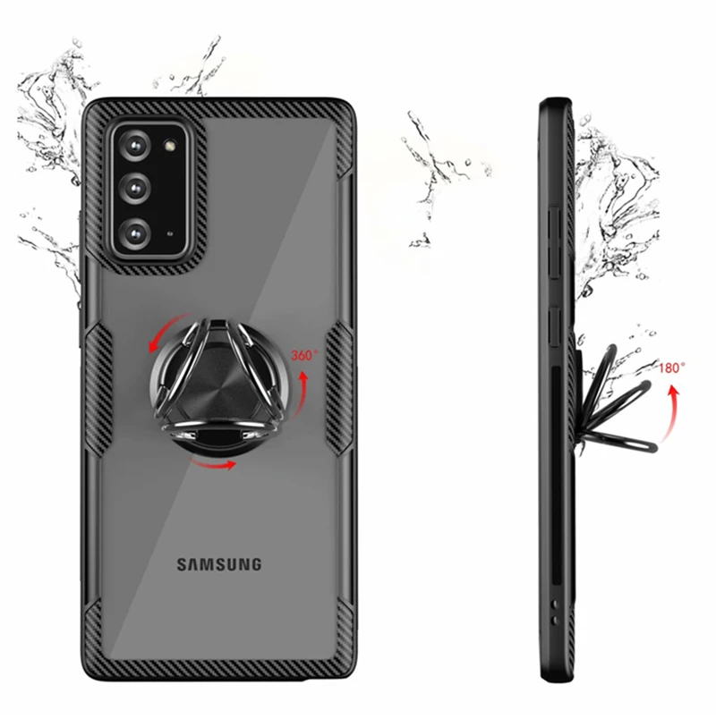

2020 Original New Phone Case for Samsung Galaxy Note 20 Ultra Soft TPU PC Cover Aluminum Ring Car Mount Bracket Drop Resistant