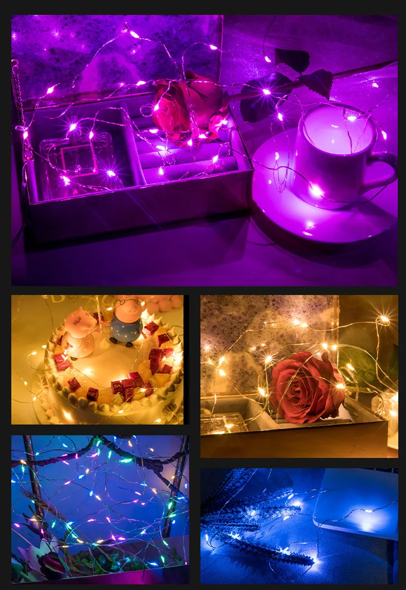 

1m 2m 3m Copper Wire Battery Box Garland LED Holiday String Copper Lamp Wedding Home Birthday Party Decoration Flexible Lights