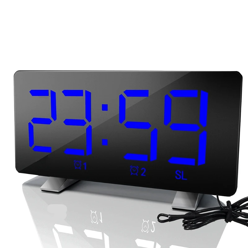 

T21B Snooze Dual Alarm Clock FM Radio Timer LED Display Electronic Clock Projection Digital USB Rechargeable for Room