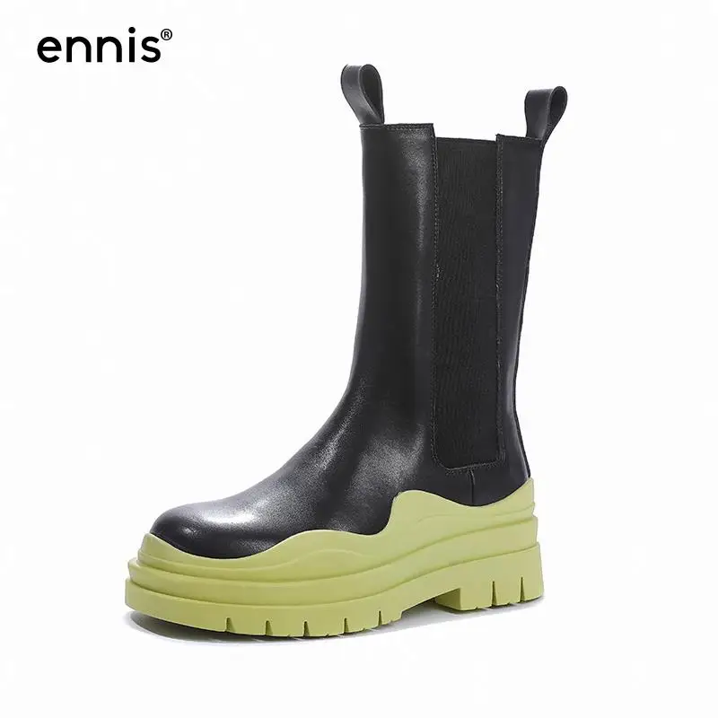

Женские ботинки челси на толстой подошве ENNIS, демисезонные кожаные ботинки на платформе, зеленые, розовые, синие брендовые ботинки