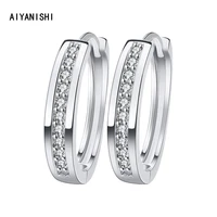 aiyanishi real 925 sterling silver classic hoop earrings luxury sona diamond earrings fashion jewelry for women wedding gifts