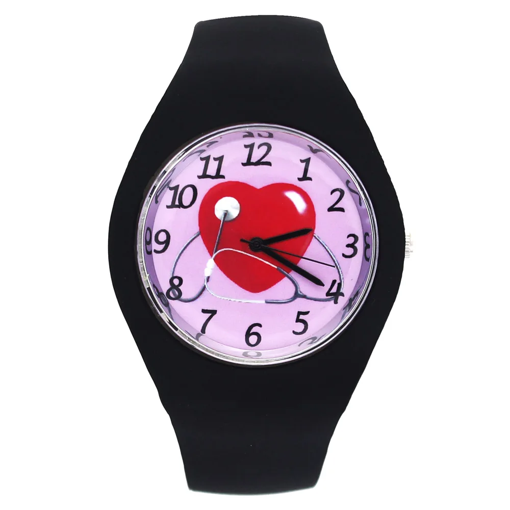 

Doctor Nurse Stethoscopes Red Heart Shape Love Gift Men Women Fashion Silicone Band Sport Quartz Wrist Watch