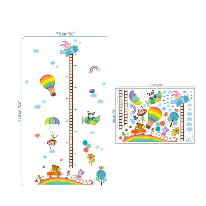 

Cute Animal Hot Air Balloon Growth Chart Wall Stickers Kids Room Decor Children Height Measure Mural Art Diy Home Decal