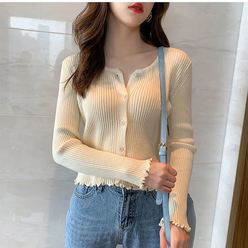 

Pure Color Spring And Autumn New Long-Sleeved Wild Loose Sknit Round Neck Cardigan Jacket Base Sweater Women's Top