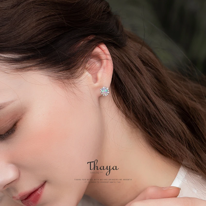 Женские серьги гвоздики с опалом Thaya сережки из стерлингового серебра 925 пробы