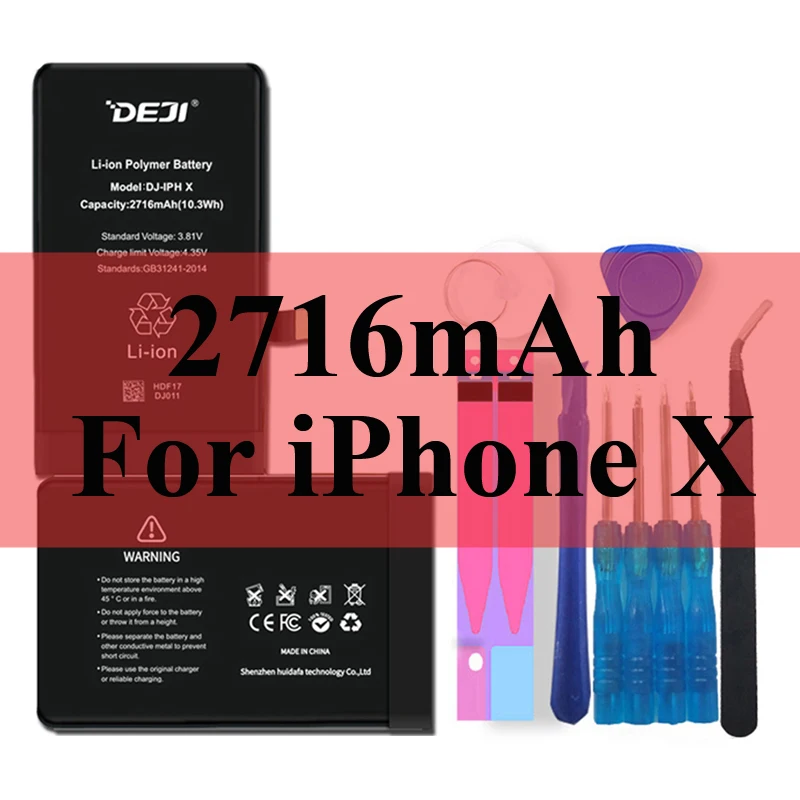 2716mAh For iPhone X Deji Аккумулятор для Apple iPhone 5S SE 6 6s 7 4s 5 8 X SE 6Plus 6sPlus 8Plus Plus iPhone7 1430mAh-3410mAh сменный литий-полимерный батарея+бесплатный инструмент для Apple iPhone 5s SE 6 6s 7 Мобильный телефон батарея - Цвет: 2716mAh For iPhone X