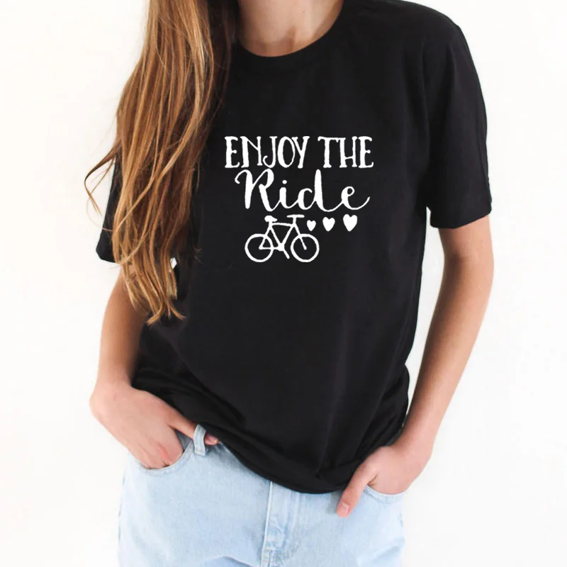 

Веселая женская футболка Enjoy The Ride, свободная женская футболка с коротким рукавом, черная или белая футболка, женские топы
