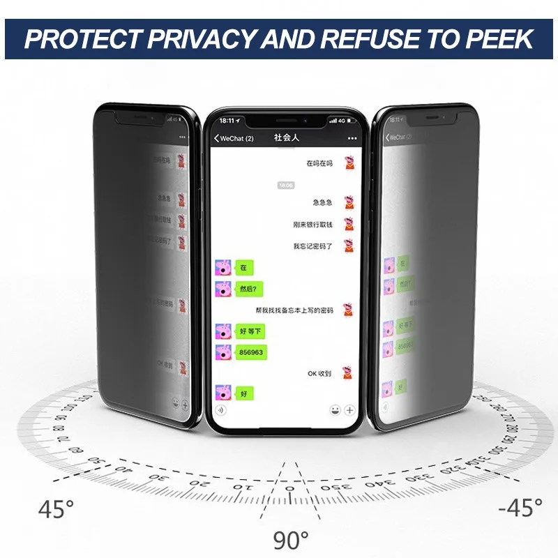 Антишпионское закаленное стекло для iPhone X, XR, XS, 11 Pro, Max, защита для экрана, для iPhone 8, 7, 6, 6S Plus, 5 5S, SE, защитная пленка