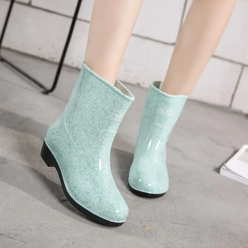 Однотонные резиновые женские водонепроницаемые ботинки с круглым носком