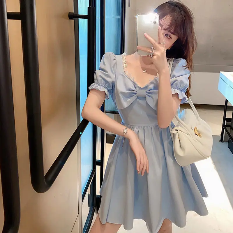 

Bella Philosophy kawaii 2021 Bowknot Elegant Retro Women French Dress Casual Vacation Ladies Vestidos