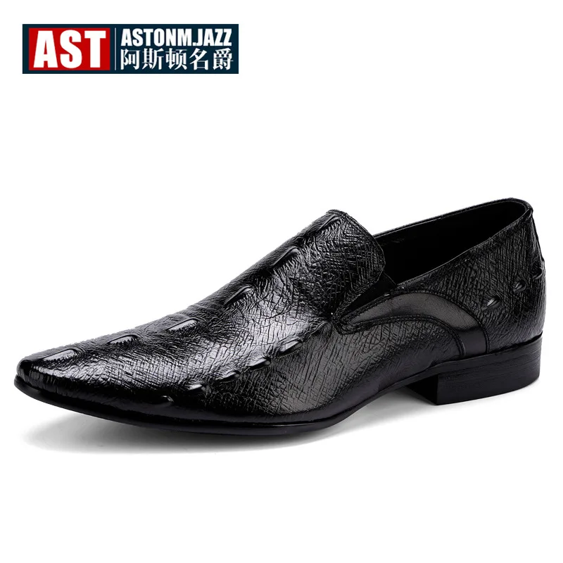 

genuine leather crocodile pattern Business large size youth Summer men's dress single shoes cowhide black