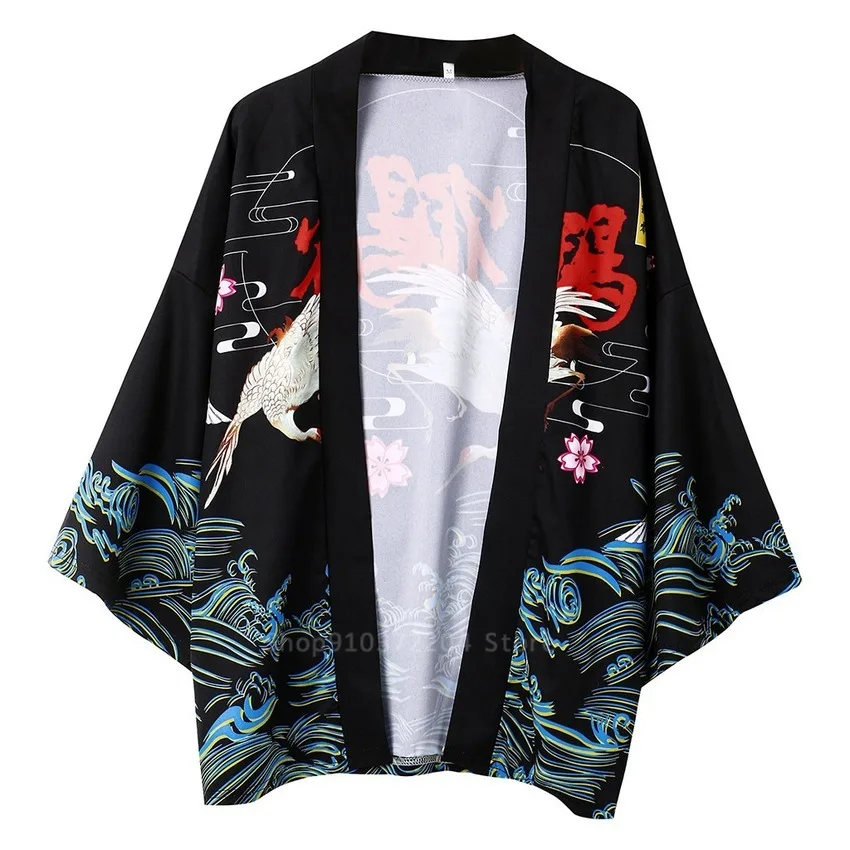 

Japanese Kimono Cardigan Men Haori Yukata Male Samurai Costume Clothing Printing Crane Kimono Jacket Shirt Yukata Haori for Man