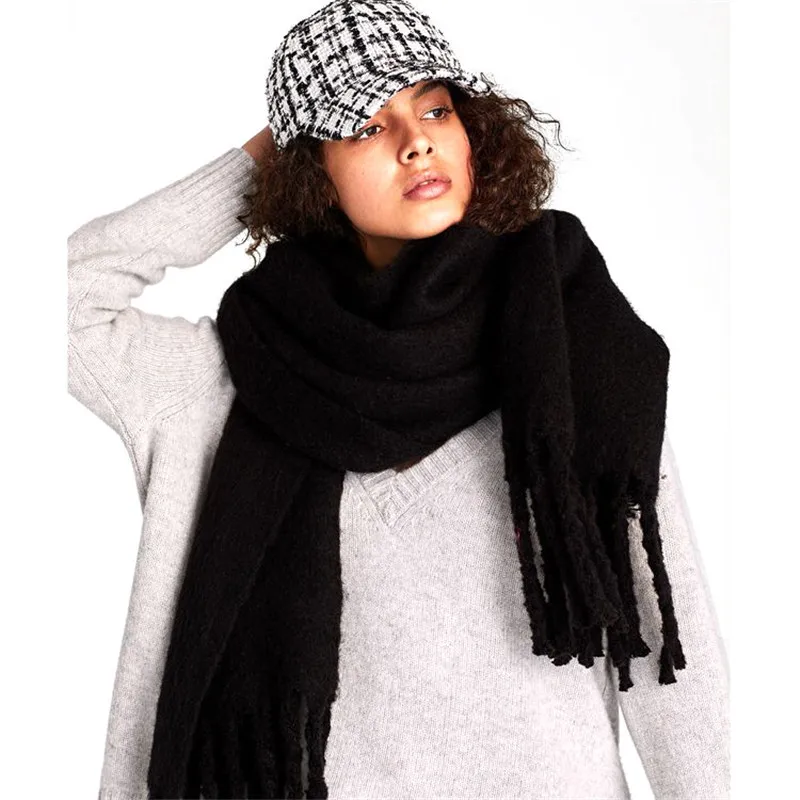 

New autumn/winter 2020 solid color thick tassel imitation cashmere simple fashion shawl warm scarf ladies scarf