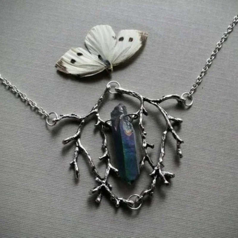 

lven Heart in Birch Silver Branch and Crystal Point Necklace