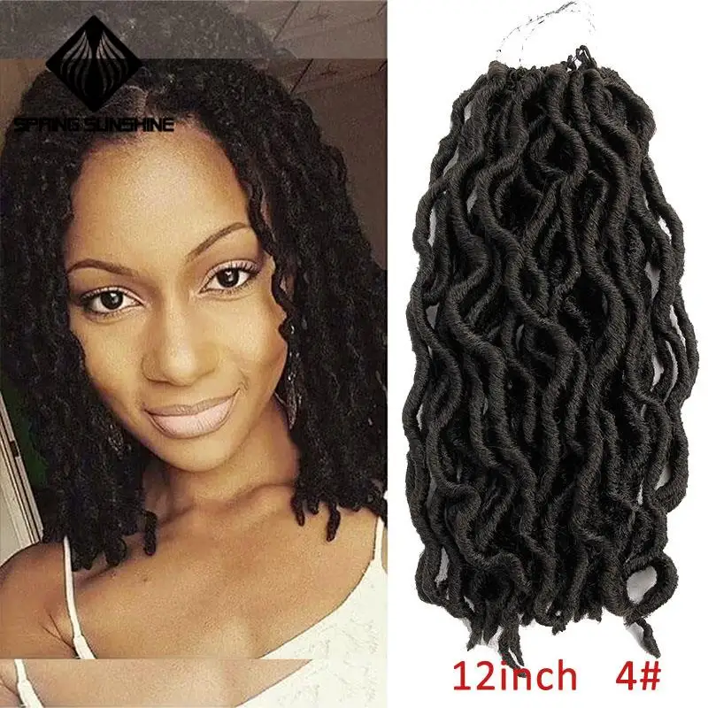 12 18 дюймов Nu Locs Goddess Faux Locs Curly Ombre плетение волос мягкие косички синтетические вязанные крючком косы волосы Exntension