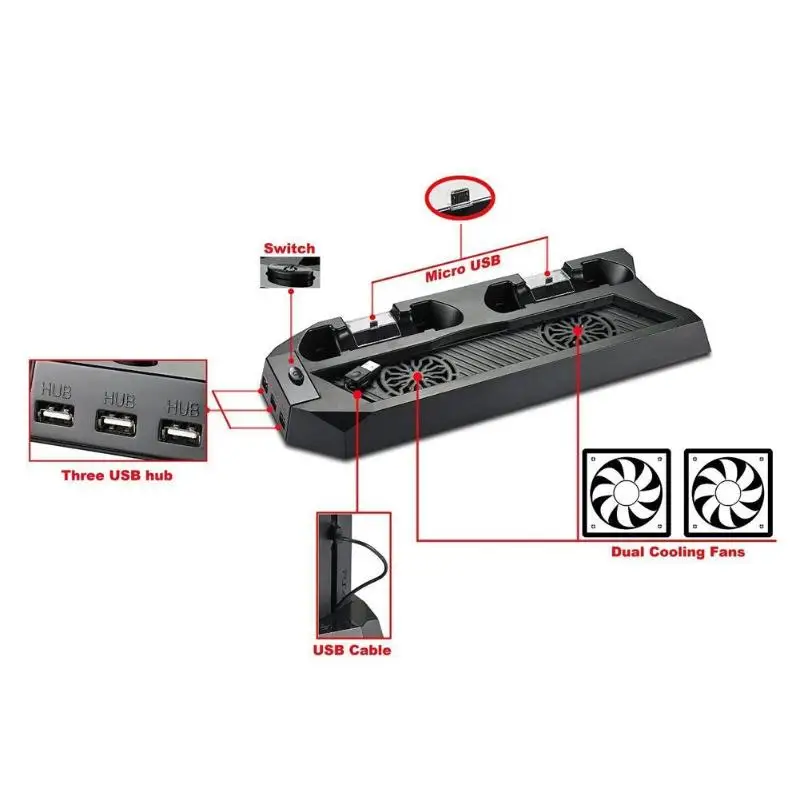 For PS4 Cooler Mutilfunction Cooling Fan Cooler Vertical Stand for PS4 PlayStation 4 Console Cooler With Charging Station