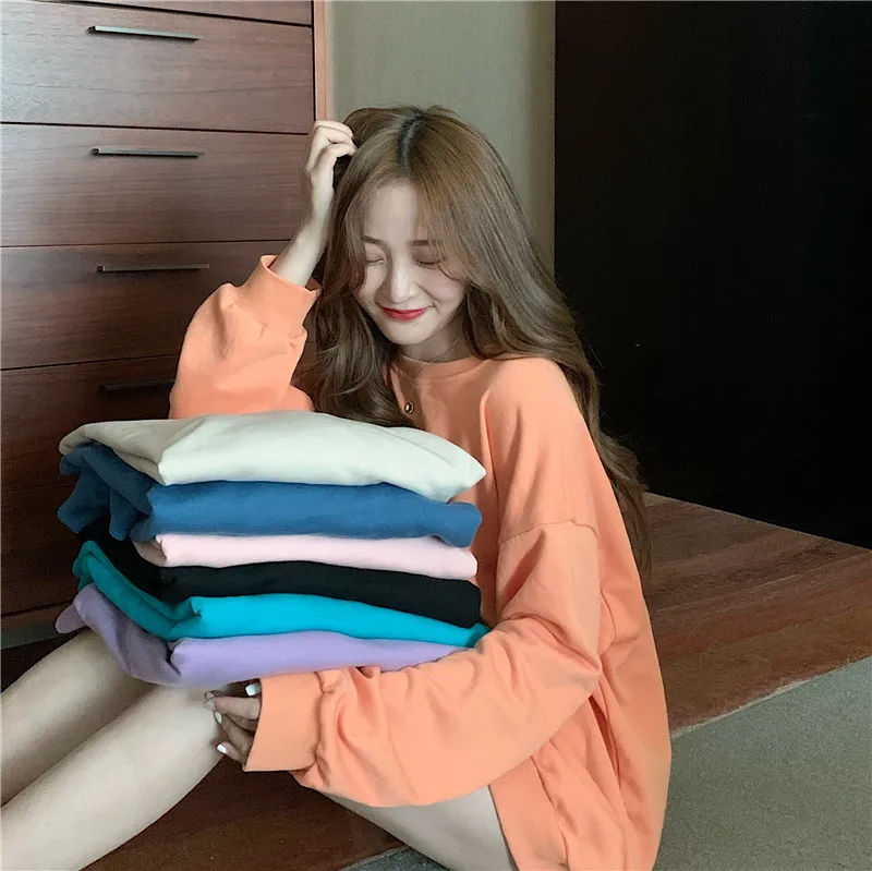 

Autumn Korean 2020 new thin loose Slouchy windbreaker missing mid long candy color long sleeve sweater woman