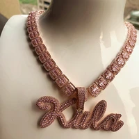 new design baguettes chain two tone name plate necklace micro paved cz customized initial jewelryins ice out