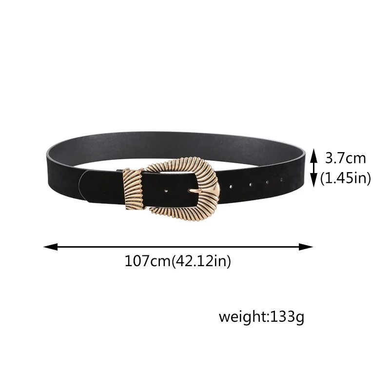 

Vintage Black Belts for Women PU Leather Wide Belt Ladies Gold Buckle Jeans Belt Female Wasitband