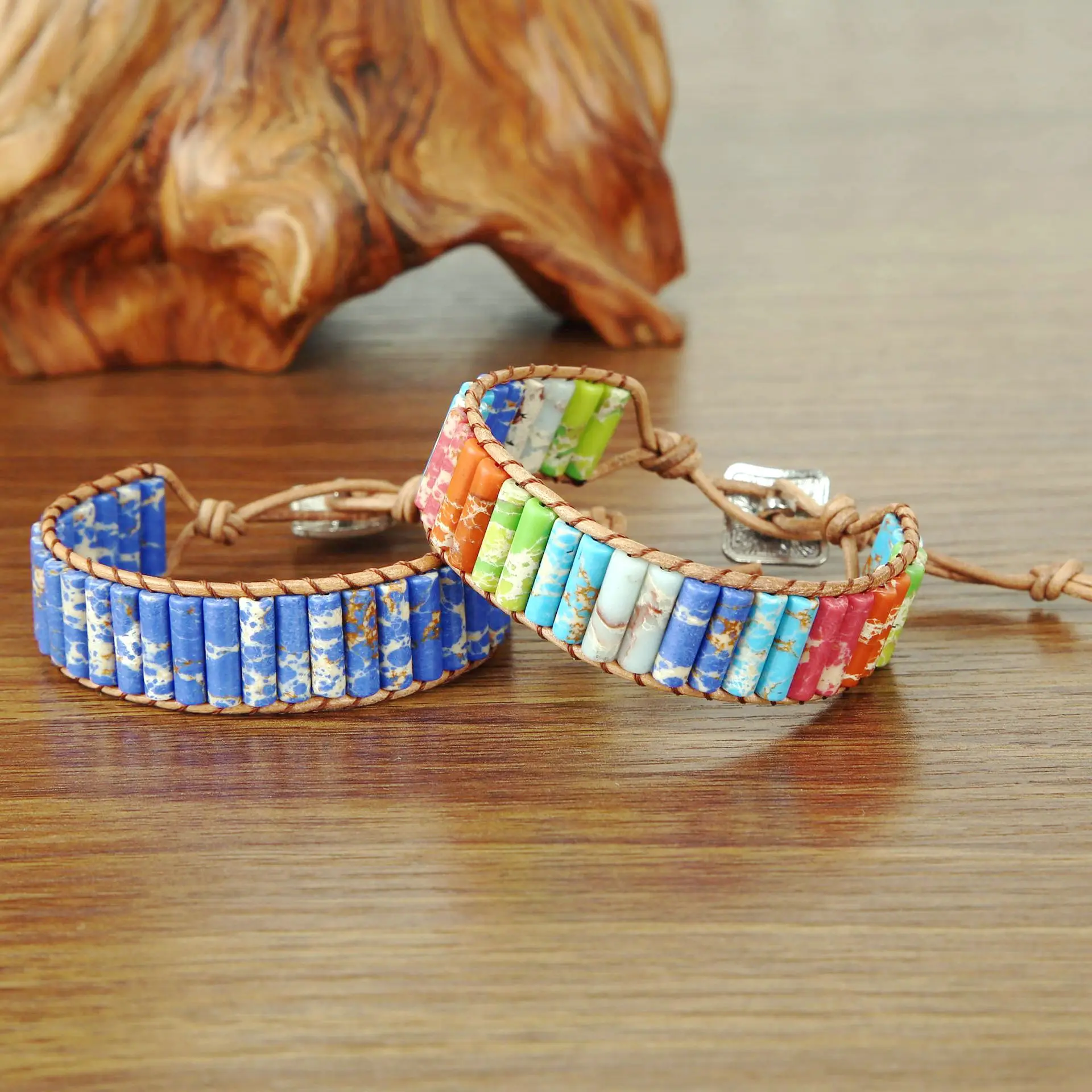 Браслет из радужного Императорского камня в стиле бохо браслет ручной работы