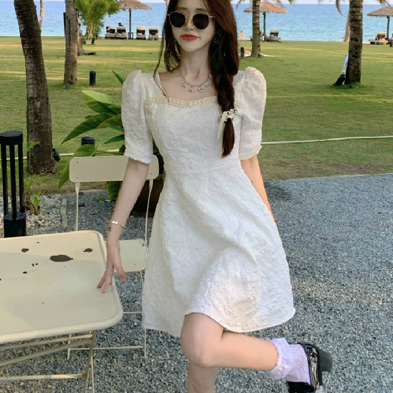 

Black Mini Dresses Women Casual Short Sleeve Elegant Vintage Dress Femaels Korean Fashion Design Beach Dress Y2K 2021 Summer