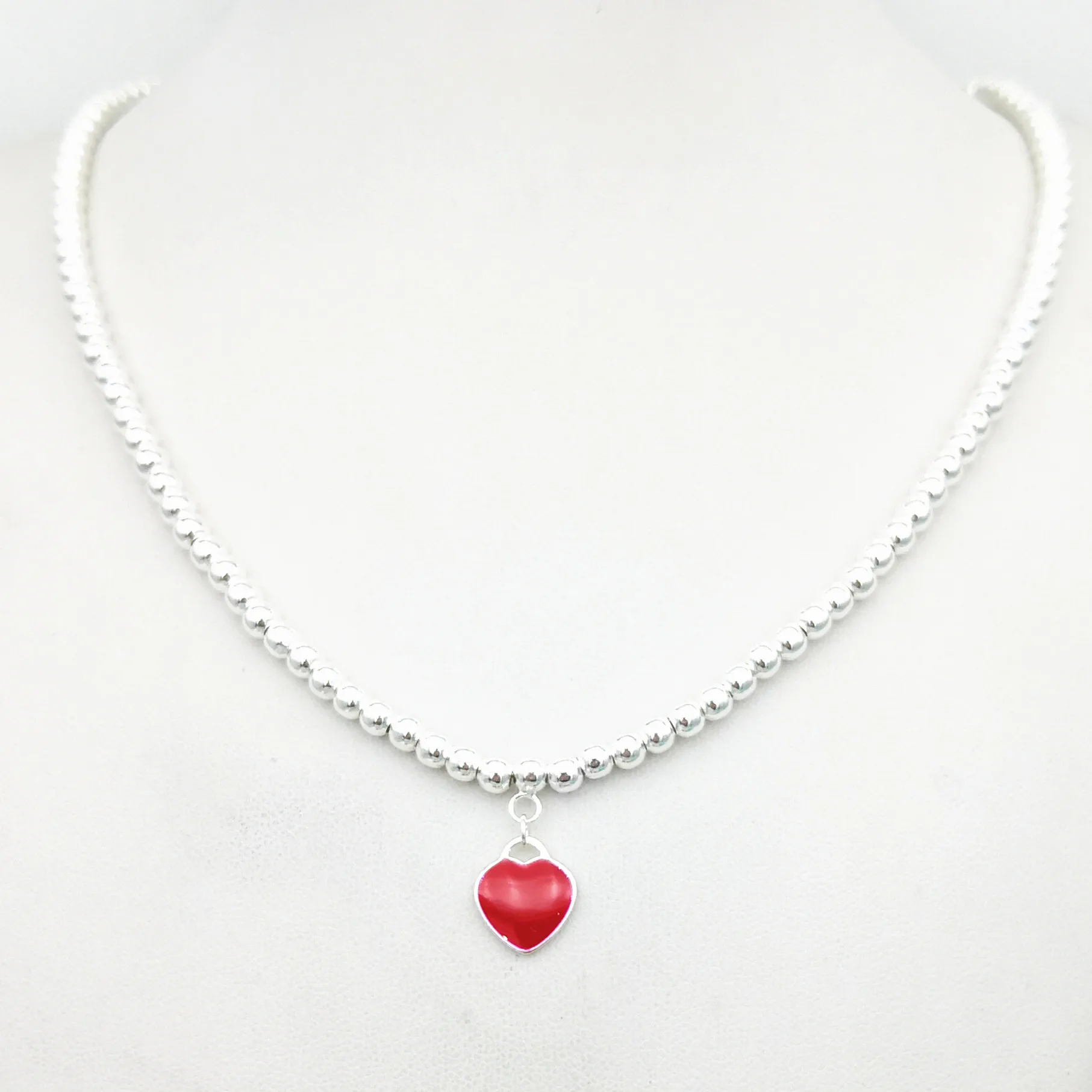 1: 1 sterling silver 925 classic 10mmX13mm exclusive blue enamel caution card ladies 4mm round bead necklace | Украшения и