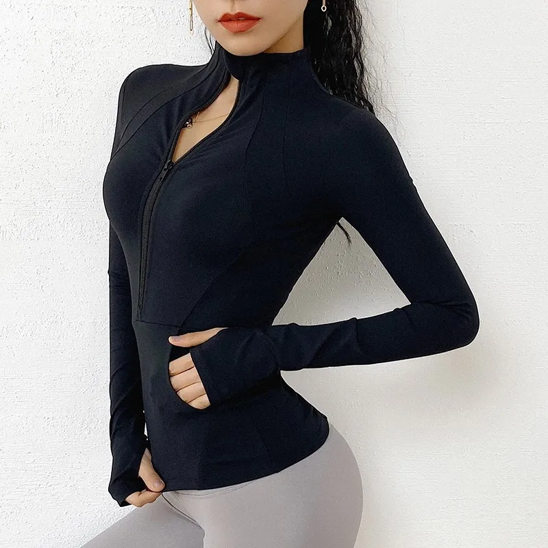 Облегающее спортивное пальто с воротником для тренировок Женская нейлоновая