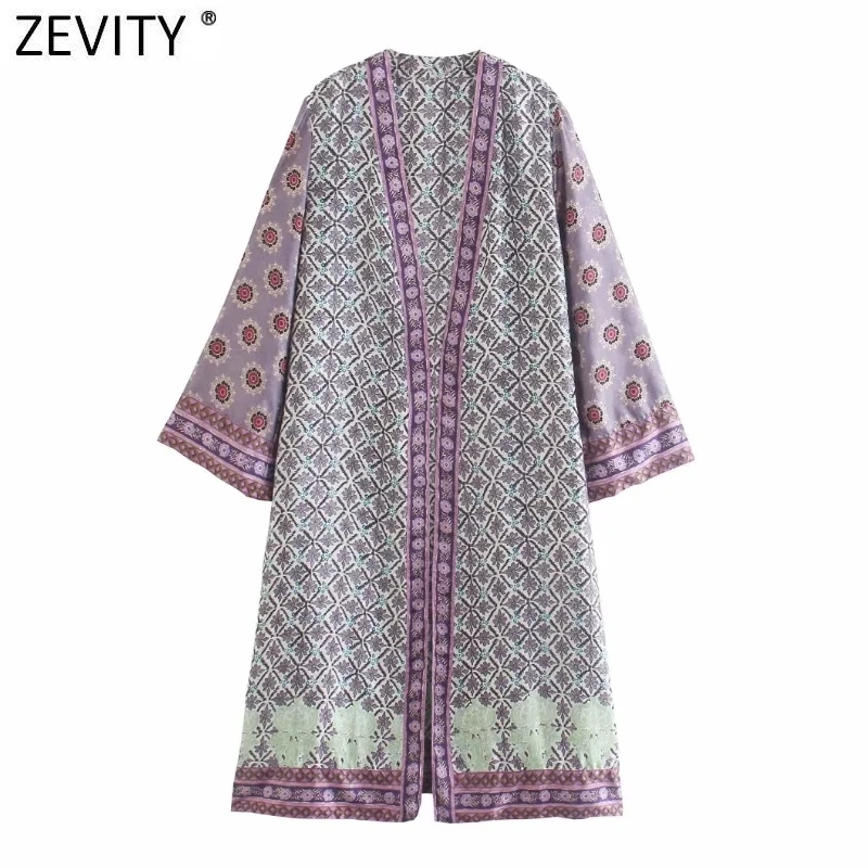 

Женское винтажное кимоно с цветочным принтом, разрезом сбоку