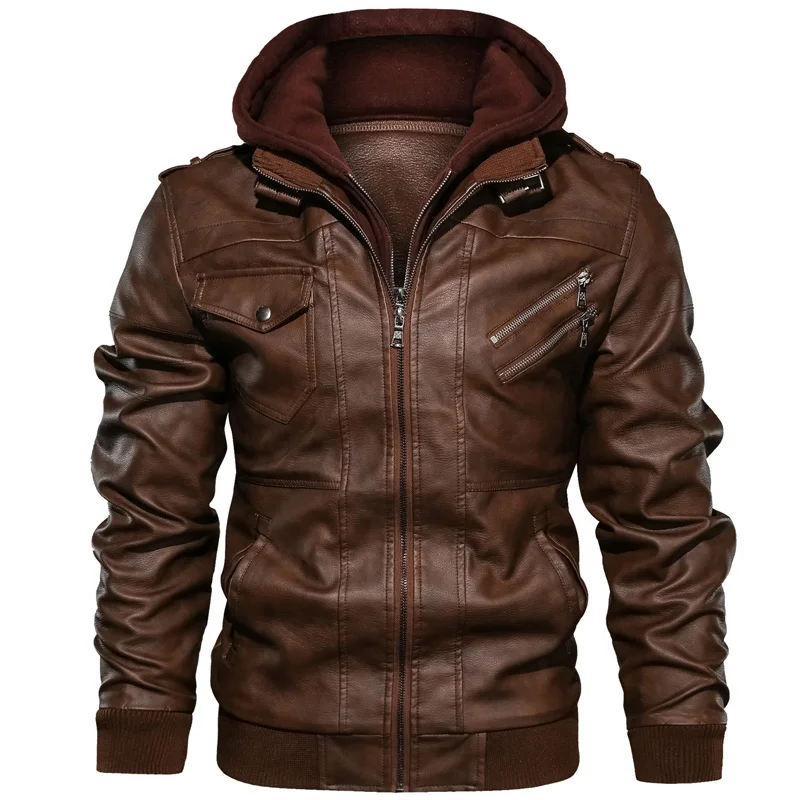 2907 brown Кожаная мужская куртка, модная осенне-зимняя верхняя одежда, байкерские мотоциклетные куртки, jaqueta de couro, мужское повседневное пальто из искусственной кожи на молнии - Цвет: 2907 brown