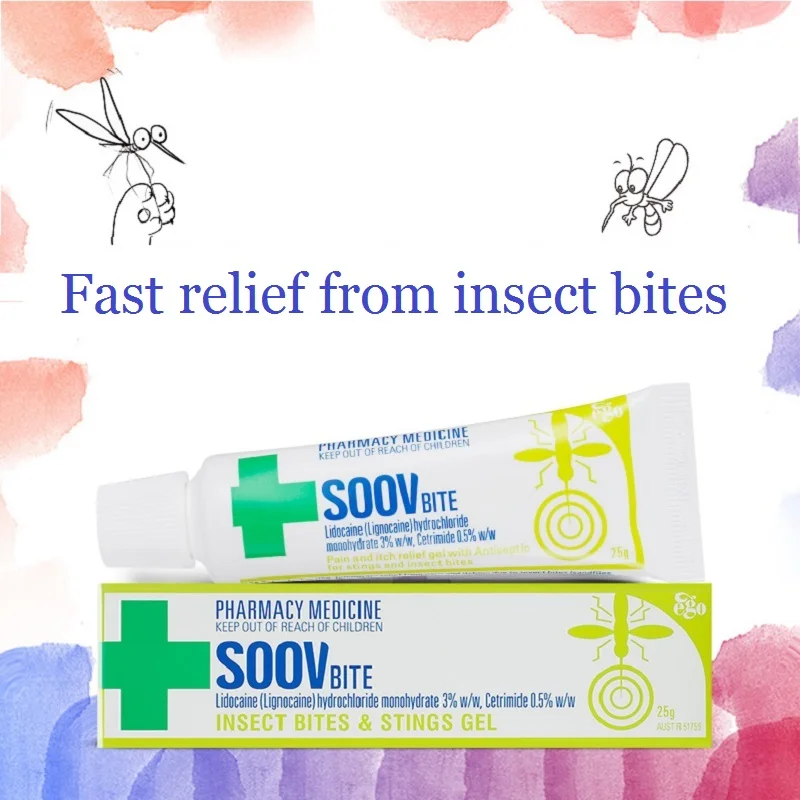 

Ego QV Antiseptic Soov Bite Cooling Gel Fast Relief from Insect Bites Plant Sting Pain Itchiness for Children 2+ Years Adults