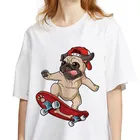 Женские Модные Топы в стиле Харадзюку, летняя Милая футболка с принтом мопса, собаки, белая футболка, Женская Винтажная футболка с коротким рукавом для девушек и женщин