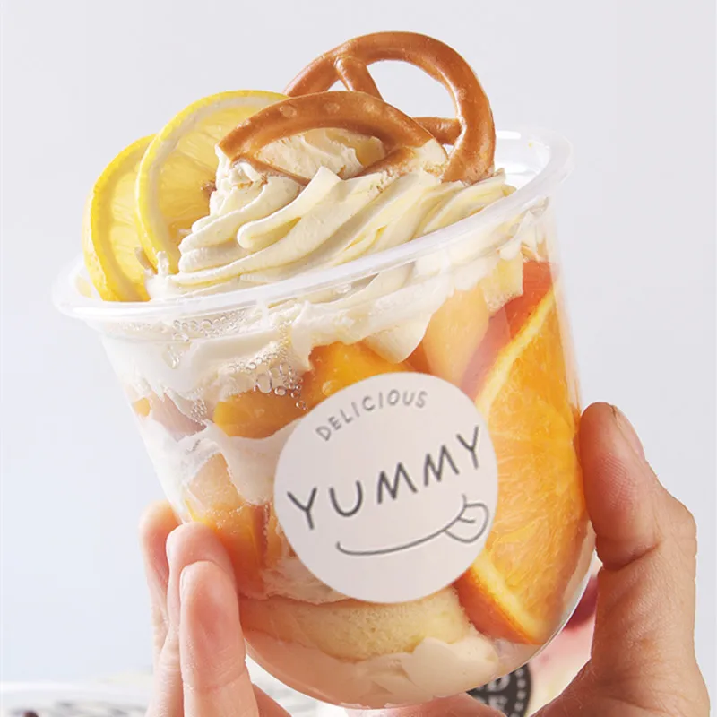 

50pcs Net Red U Shape Juice Cup Cold Drinks Plastic Cups Disposable Cake Dessert Cup Fruit Ice Cream Pudding Empty Cup With Lid