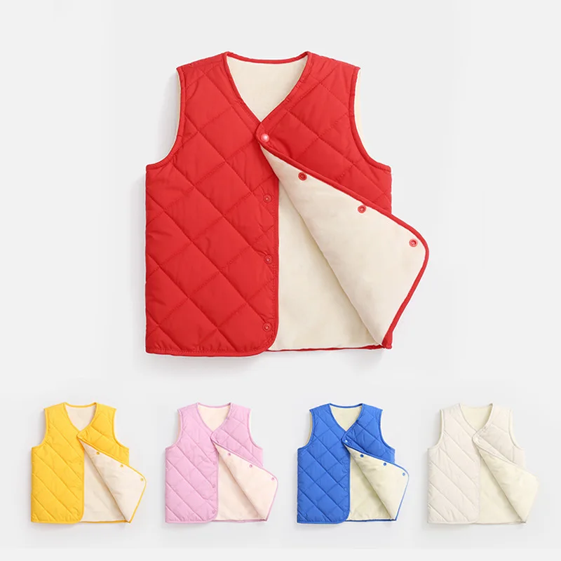 

New Baby Children's Jacket Cotton Plus Velvet Warm Button Vest for Girls Vest for Boy Winter Casual Baby Children Vest Waistcoat