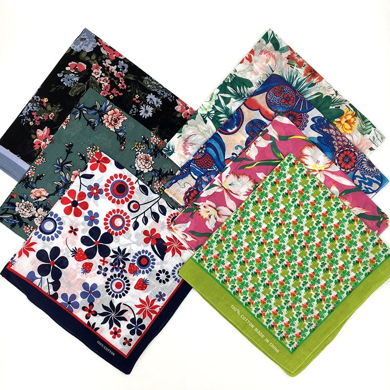 Бандана с принтом растений цветов Листьев хлопковый квадратный шарф для женщин