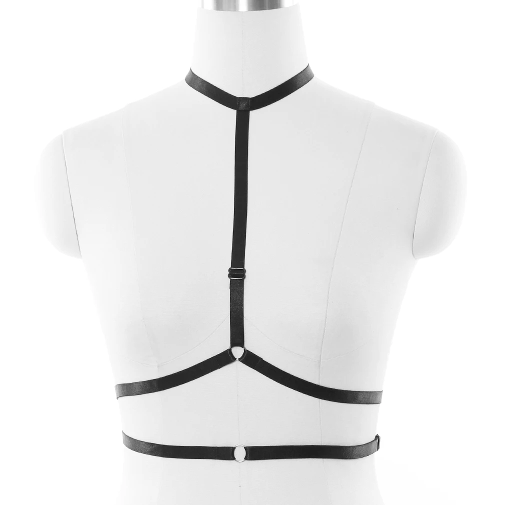 

Woman Neck Goth Punk Harness Black Sexy Lingerie Fetish Cage Bra Rave Body Harness Bondage Open Chest Bra Elastic Body Cage