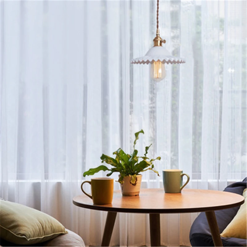 

Nordic Simple Restaurant Folk Theme Bar Lamp Home Bedside Lamp Balcony All Copper Glass Lamp LED Bulbs Cord Pendant Metal Modern