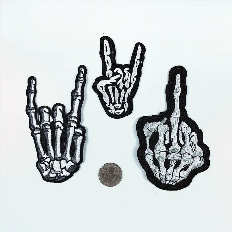 

10pcs/lot New Embroidery Patches Clothing Decoration Accessories Skull Finger Bone Palm Biker Diy Iron Heat Transfer Applique