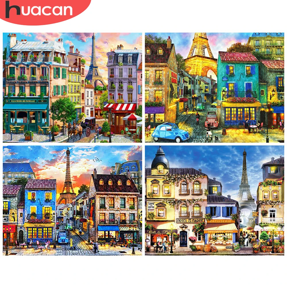 

HUACAN Town Oil Painting Drawing On Canvas HandPainted Art Gift DIY Pictures Coloring By Number House Kits Home Decoration