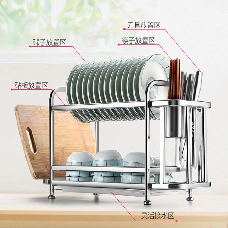 

304 Stainless Steel Bowl Sink Drain Rack Kitchen Shelf Appliance Storage Rack Dish Rack Drying Bowl Rack cheap