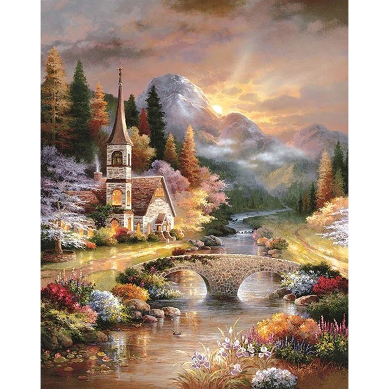 

DIY 5D Diamond Painting Cross Stitch Dusk Landscape Full Round Drill Diamond Embroidery Mosaic Wall Art Decor